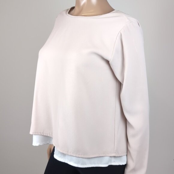 💙Vivian Shyu Long Sleeve Top Womens Size Small Cream Spit Back Layered Blouse - Picture 5 of 11